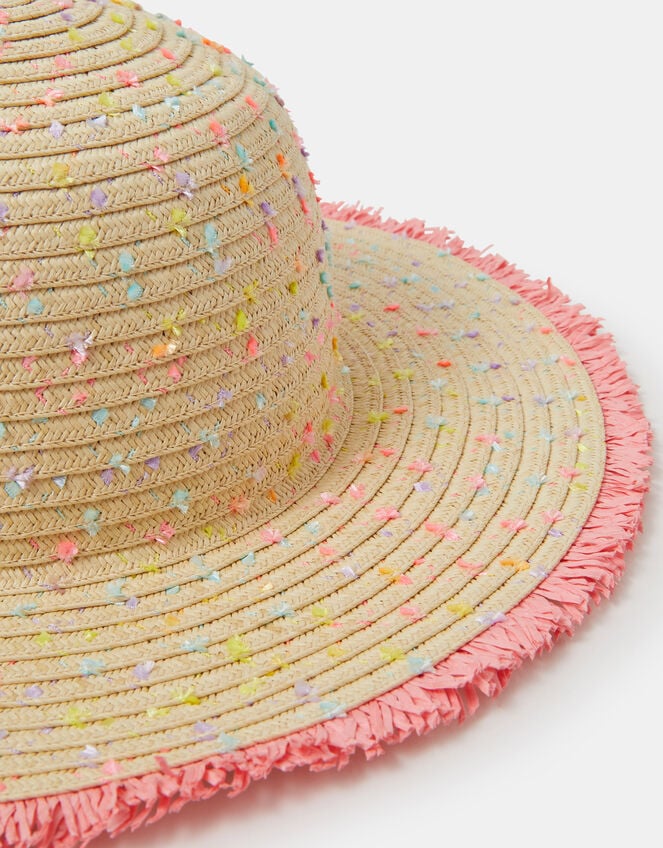 Girls Speckled Floppy Straw Hat, Multi (PASTEL MULTI), large