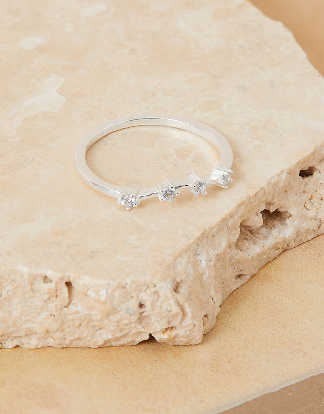 Recycled Sterling Silver Sparkly Constellation Aquarius Ring, White (ST CRYSTAL), large