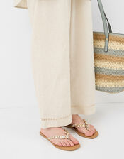 Sparkle Shell Embellished Sandals, Tan (TAN), large