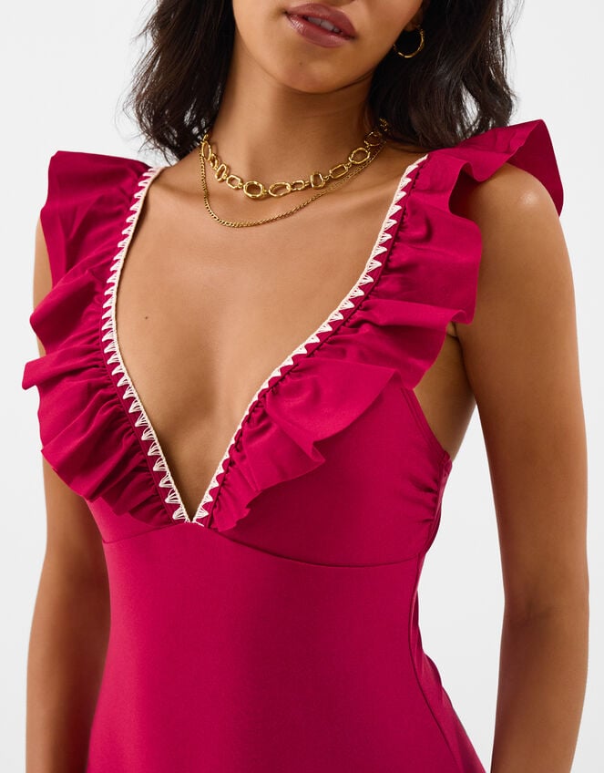 Ruffle Plunge Swimsuit, Red (RED), large