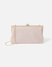 Suedette Clipframe Clutch Bag, Nude (NUDE), large