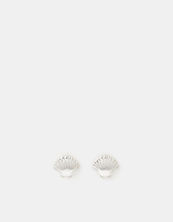 Sterling Silver Seashell Stud Earrings, , large