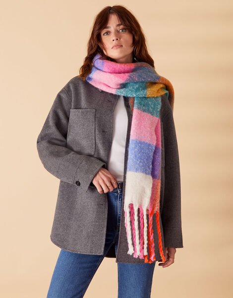 Super-Fluffy Pastel Check Scarf, , large