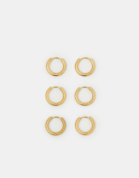 3-Pack Stainless Steel Textured Hoop Earrings, , large