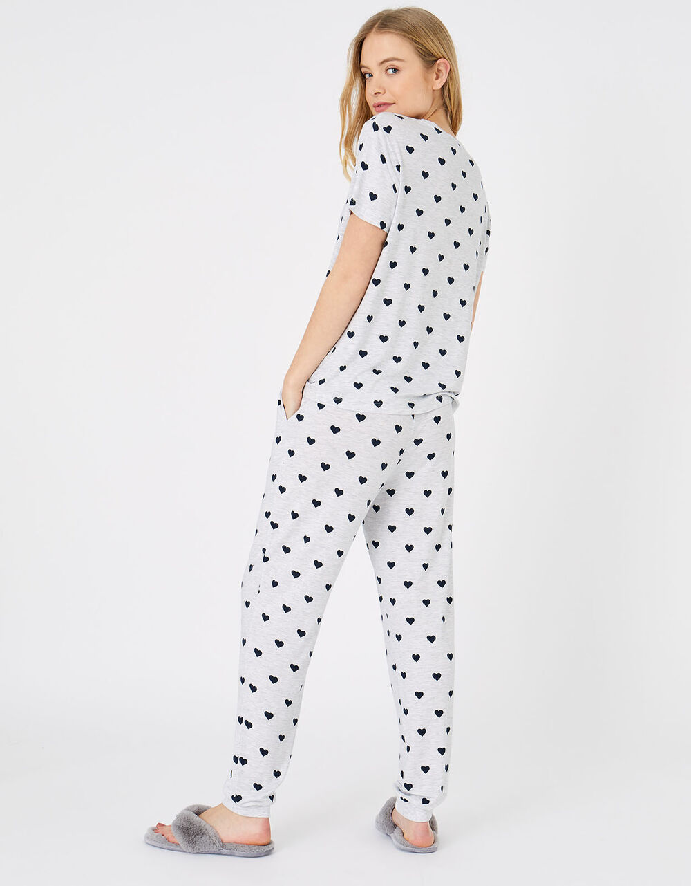 Heart Print Belted Top and Pants Pajama Set