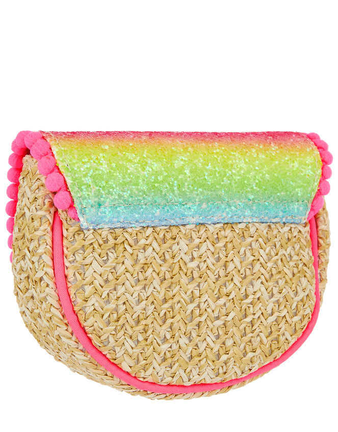 Rainbow Glitter Straw Cross-Body Bag, , large