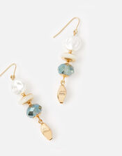 Pearl and Facet Bead Drop Earrings, , large