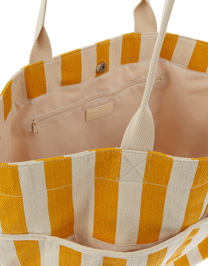 Woven Striped Tote Bag, Yellow (YELLOW), large