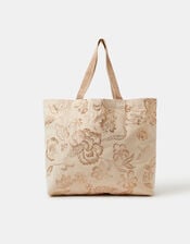 Embroidered Metallic Shopper Bag, , large