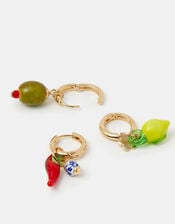 3-Pack Glass Fruit Charm Huggie Hoop Earrings, , large