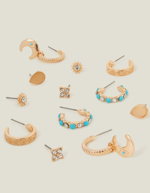 6-Pack Celestial Stud and Hoop Earrings Gold, , large