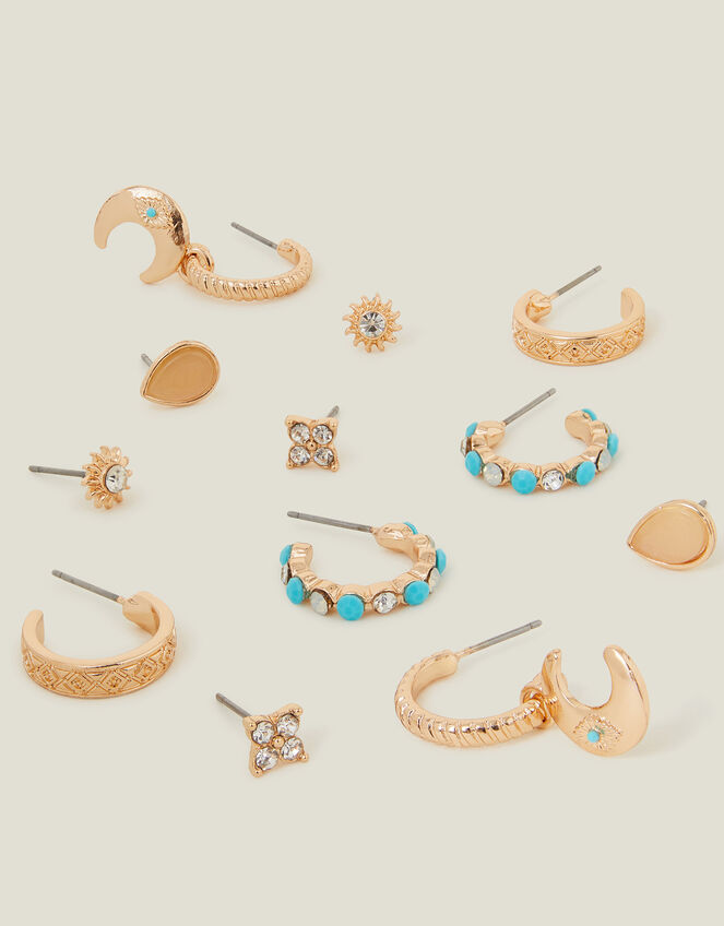 6-Pack Celestial Stud and Hoop Earrings Gold, , large