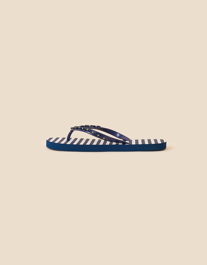Beaded Nautical Stripe Flip Flops, Blue (NAVY), large
