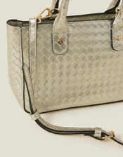 Woven Metallic Handbag, , large