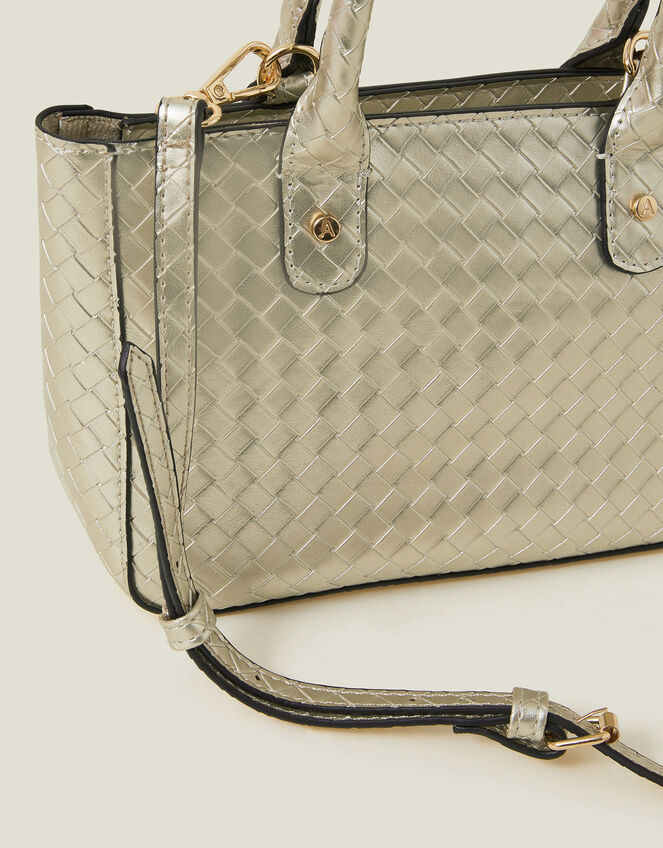 Woven Metallic Handbag, , large