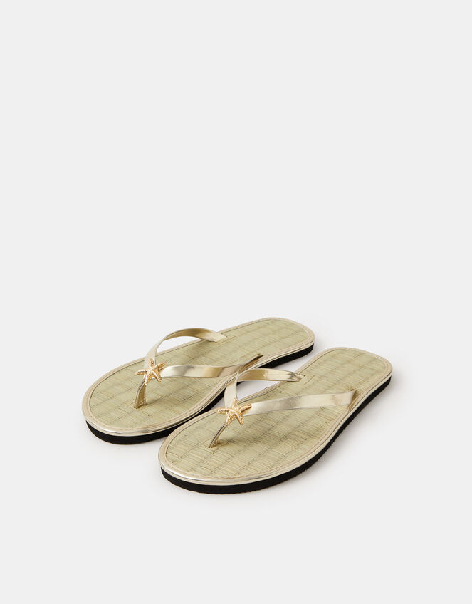 Starfish Metallic Seagrass Flip Flops, Gold (GOLD), large