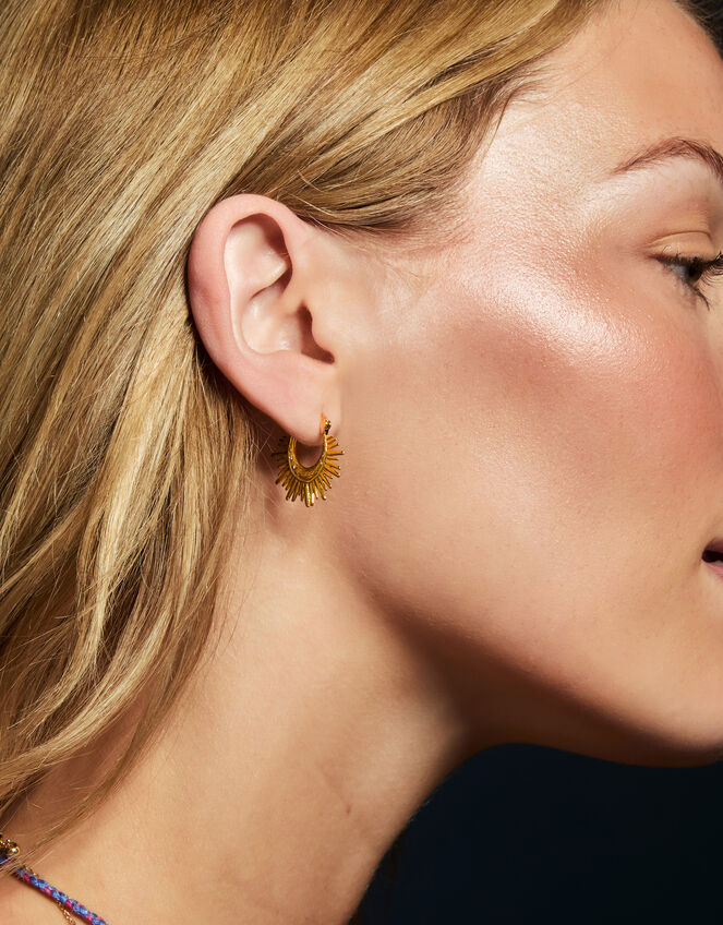 14ct Gold-Plated Sun Beam Hoop Earrings, , large