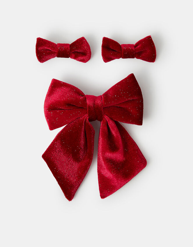 3-Pack Girls Velvet Bow Hair Clips, , large