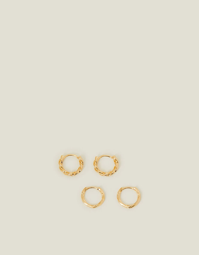 2-Pack 14ct Gold-Plated Twisted Hoop Earrings, , large