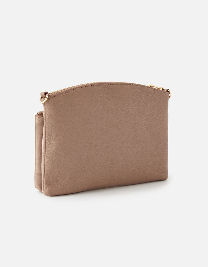 Darcey Leather Double Zip Cross-Body Bag, Nude (NUDE), large