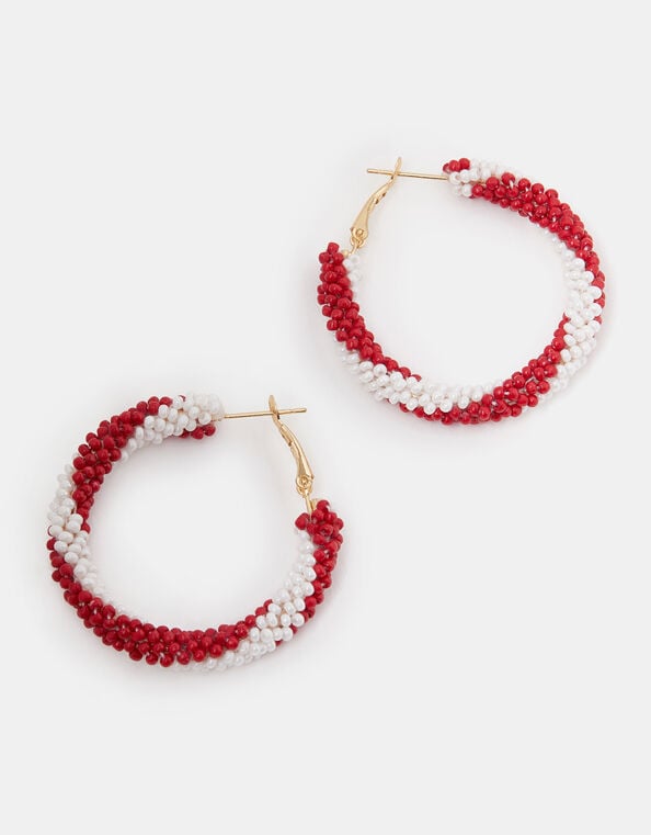 Beaded Candy Cane Hoop Earrings, , large