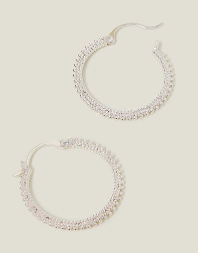 Sterling Silver-Plated Bobble Hoop Earrings, , large