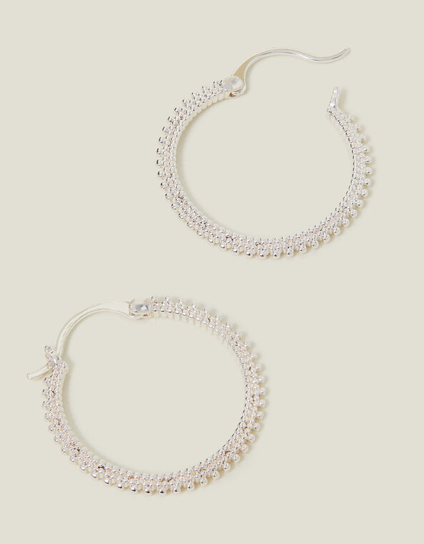 Sterling Silver-Plated Bobble Hoop Earrings, , large