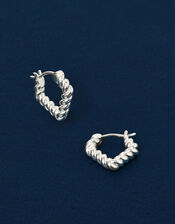 Sterling Silver-Plated Twist V Shape Hoop Earrings, , large