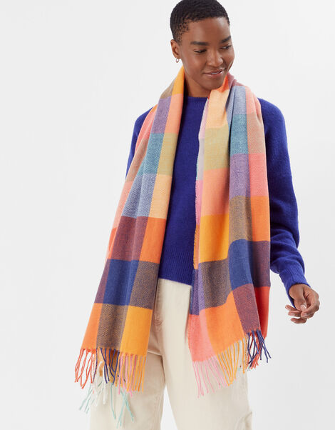 Colourblock Check Blanket Scarf, , large