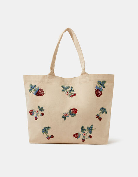 Strawberry Embellished Shopper Bag, , large