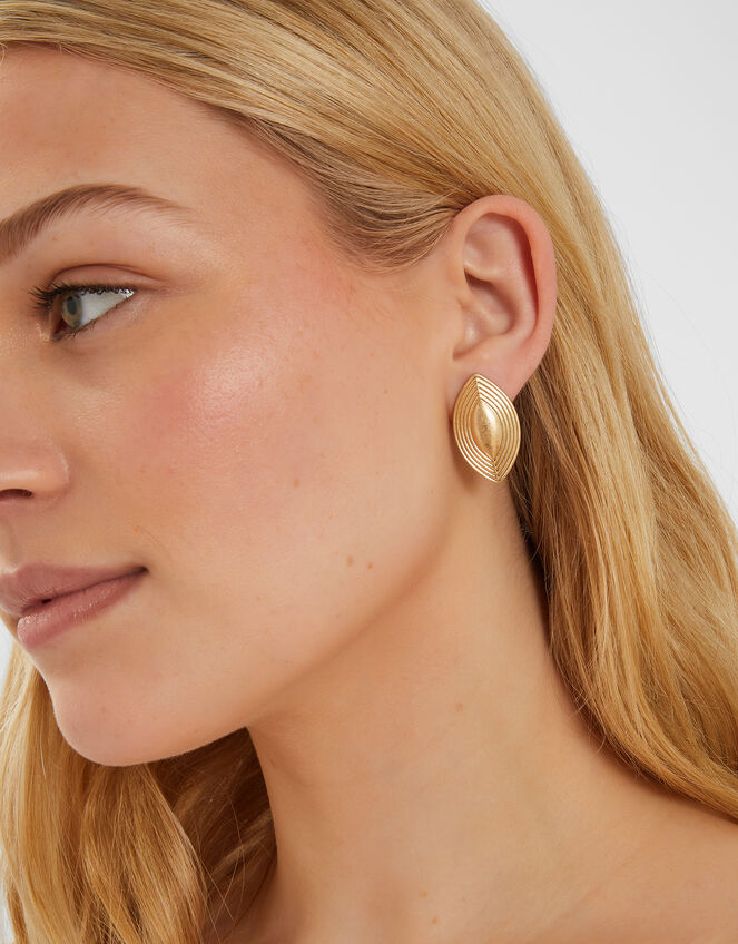 Ribbed Diamond Stud Earrings, Gold (GOLD), large