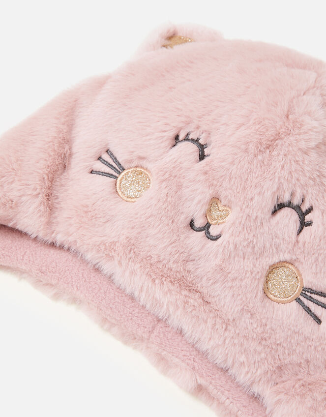 Girls Fluffy Cat Chullo Hat, Pink (PINK), large