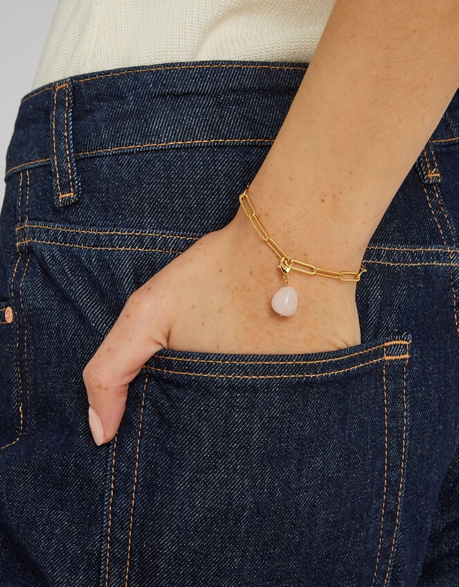 14ct Gold-Plated Semi Precious Stone Charm, Pink (PINK), large