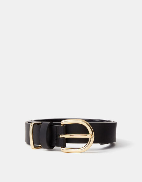 Buckle Leather Belt, Black (BLACK), large