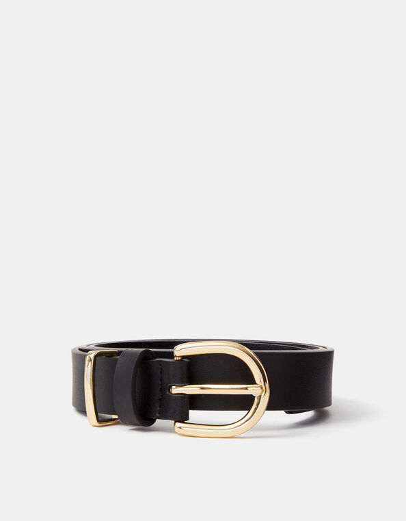 Buckle Leather Belt, Black (BLACK), large