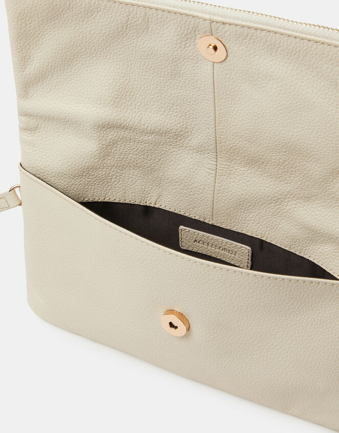 Woven Leather Clutch Bag, Cream (CREAM), large