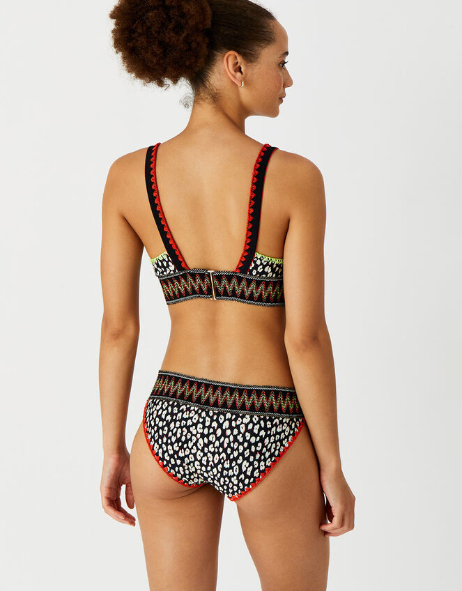 Leopard Print Elastic Trim Bikini Top, Black (BLACK WHITE), large