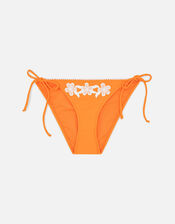 Embroidered Tie Side Bikini Bottoms, Orange (ORANGE), large