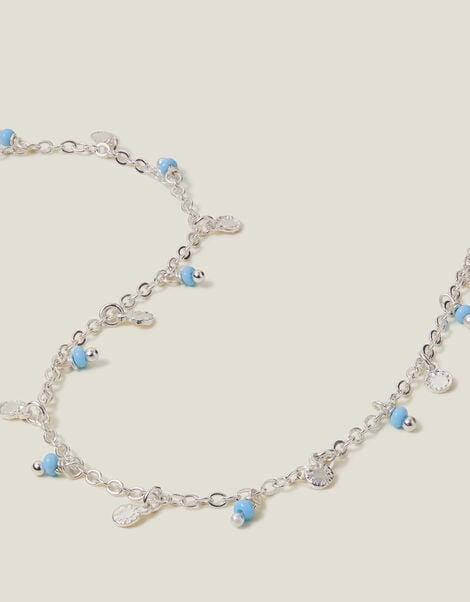 Sterling Silver-Plated Beaded Anklet, , large
