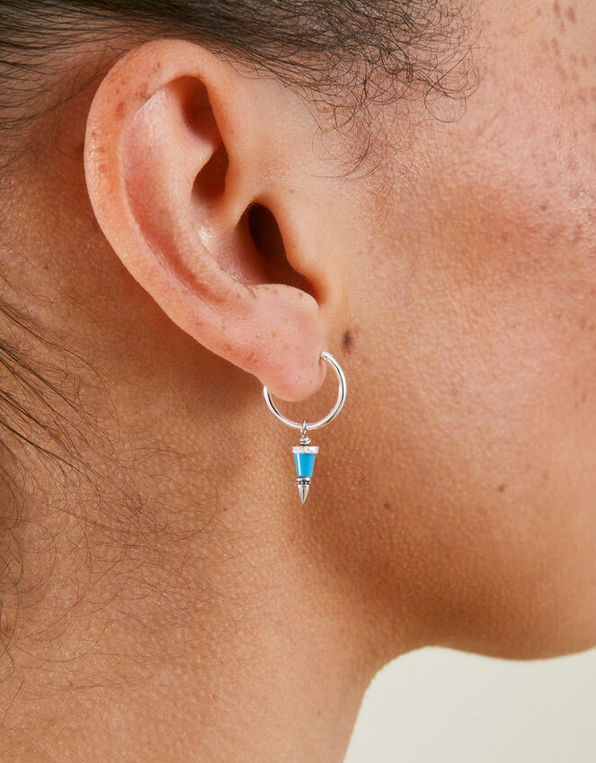 Sterling Silver Spike Charm Hoop Earrings, , large