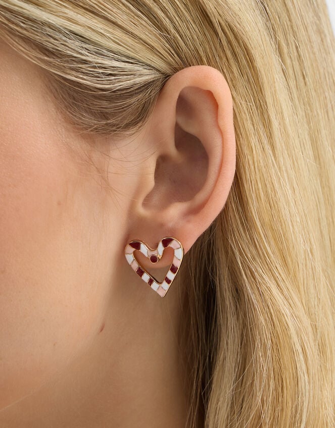 Candy Cane Heart Stud Earrings, , large