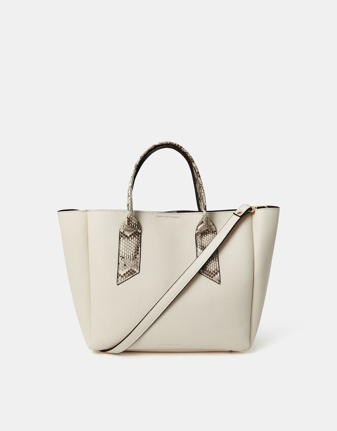 Faux Snakeskin Handle Tote Bag, , large
