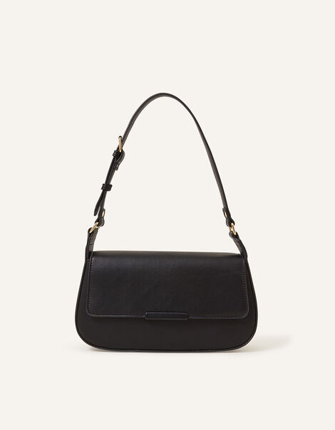 Buckle Strap Bar Shoulder Bag, Black (BLACK), large