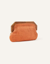 Raffia Beaded Wooden Frame Clutch Bag, Orange (ORANGE), large