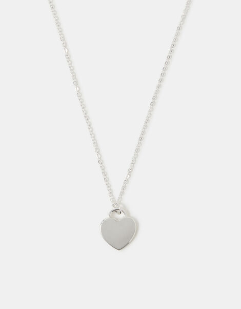 Flat Heart Pendant Necklace, Silver (SILVER), large