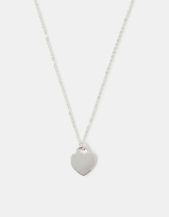 Flat Heart Pendant Necklace, Silver (SILVER), large