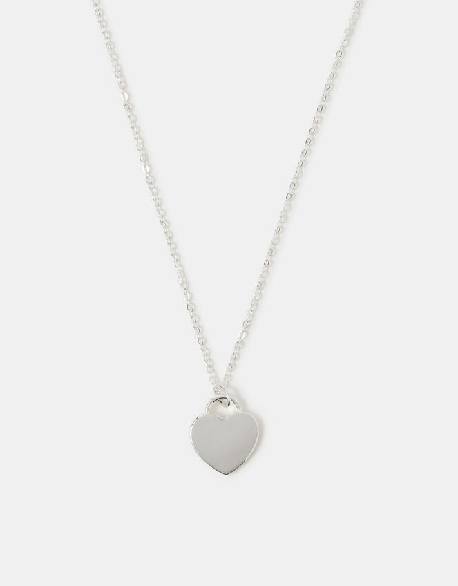 Flat Heart Pendant Necklace, Silver (SILVER), large
