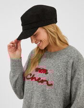 Boucle Baker Boy Hat, Black (BLACK), large