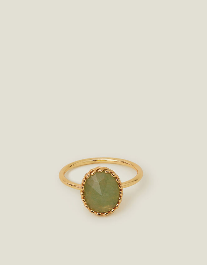 14ct Gold-Plated Aventurine Healing Stone Ring, Gold (GOLD), large