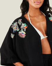 Embroidered Beach Shirt, Black (BLACK), large